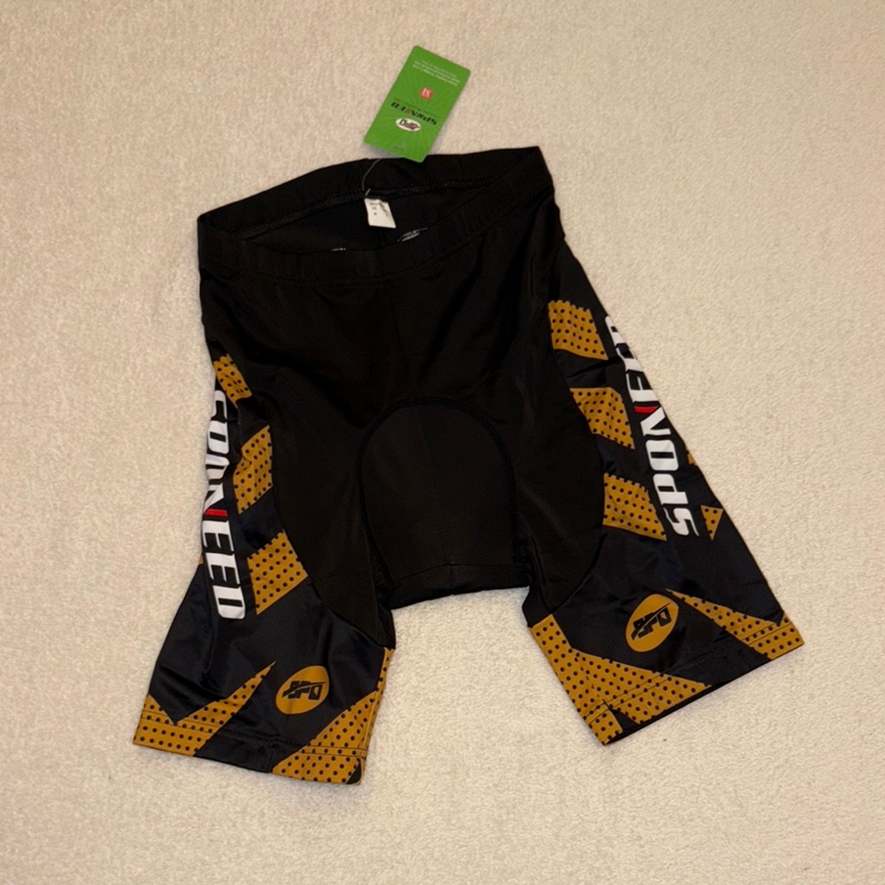 Men's Black and Gold Athletic Bike Shorts